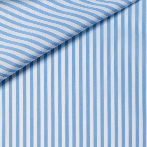 CAMICIA SU MISURA AZZURRA RIGHE 100% COTONE POPELINE