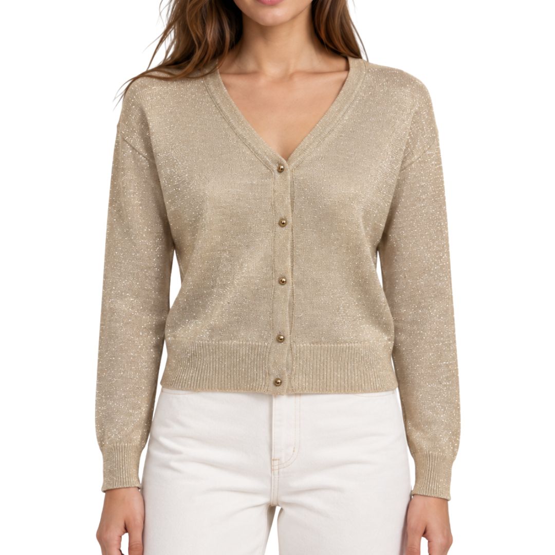 Cardigan donna laminato scollo a V