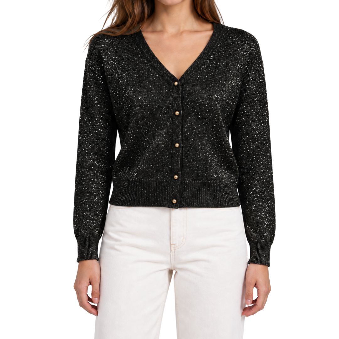 Cardigan donna laminato scollo a V