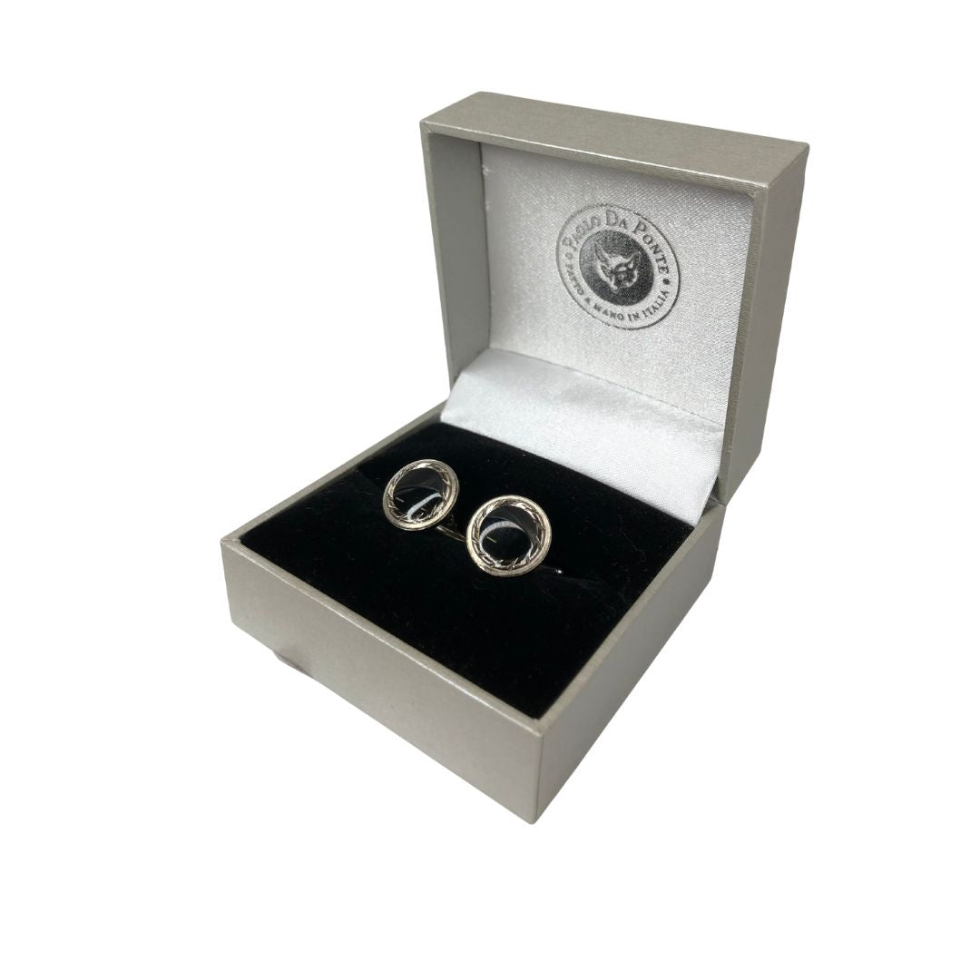 Gemelli tondi in Acciaio lavorato e interno nero