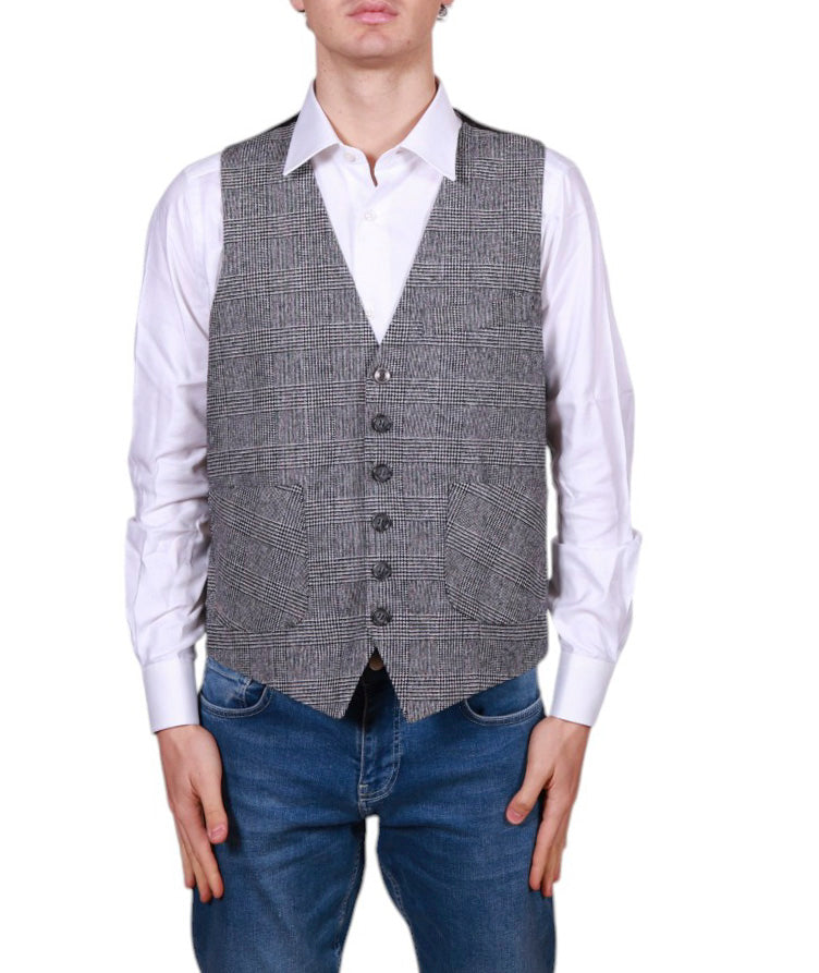 Gilet Uomo Principe di Galles con tasche, regolabile sul retro Made in Italy