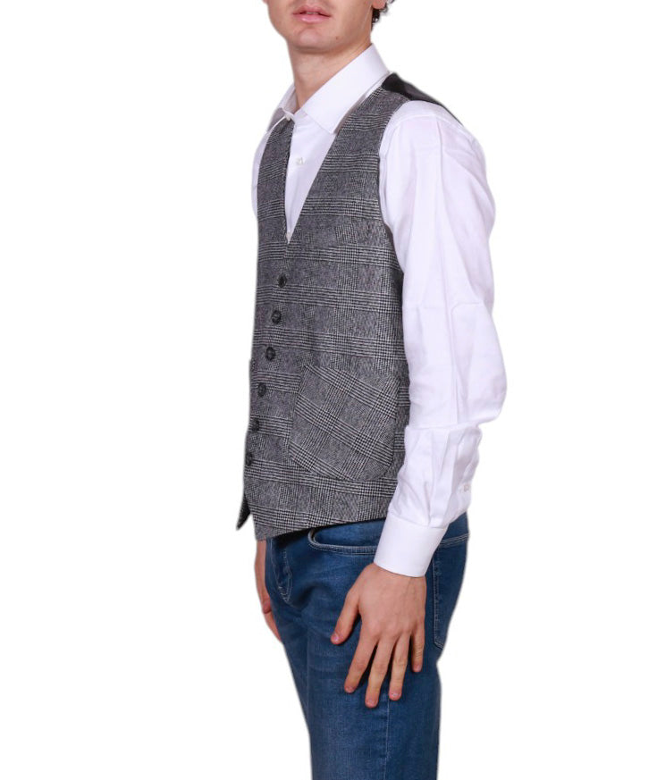 Gilet Uomo Principe di Galles con tasche, regolabile sul retro Made in Italy