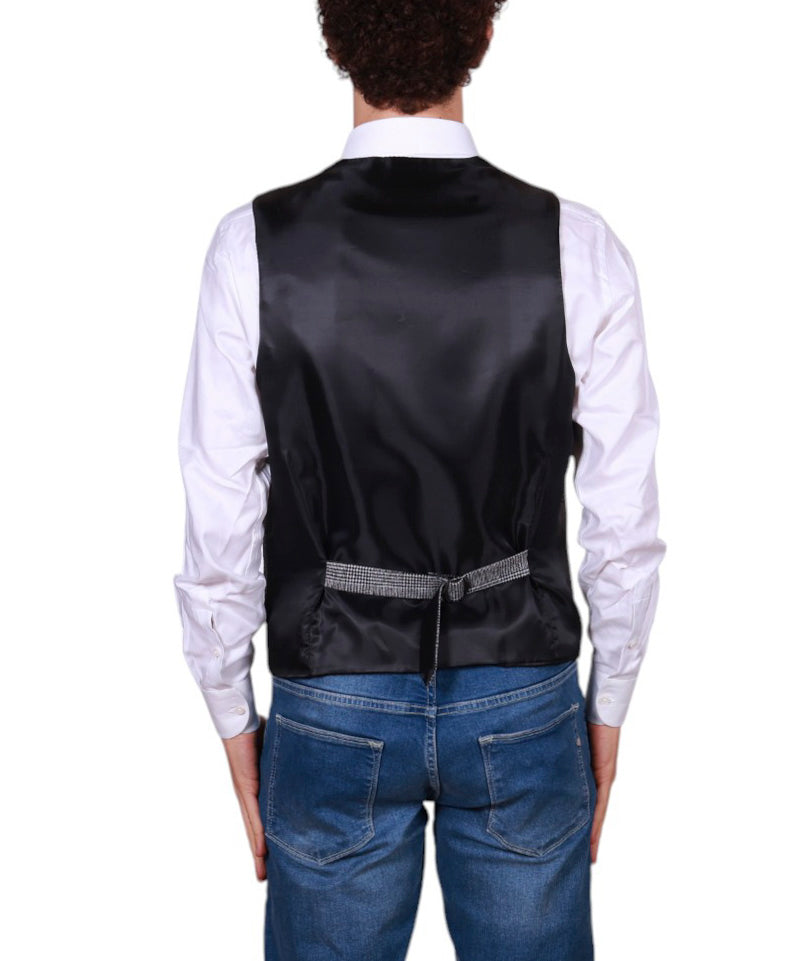 Gilet Uomo Principe di Galles con tasche, regolabile sul retro Made in Italy