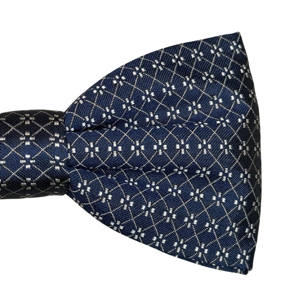 Papillon in seta fantasia rombi e fiori annodato a mano con finitura sartoriale