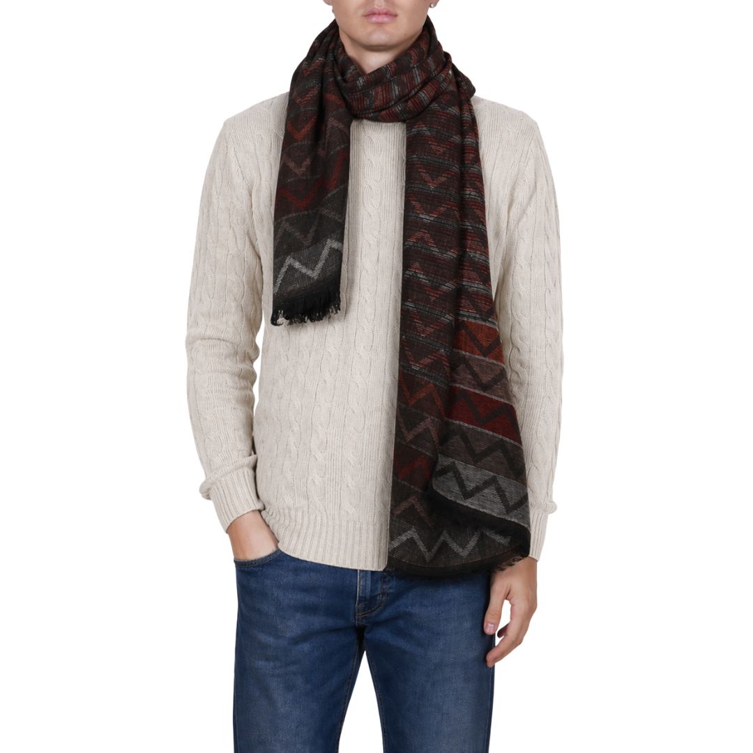 Sciarpa misto cashmere fantasia zigzag multicolor sfrangiata Made in Italy