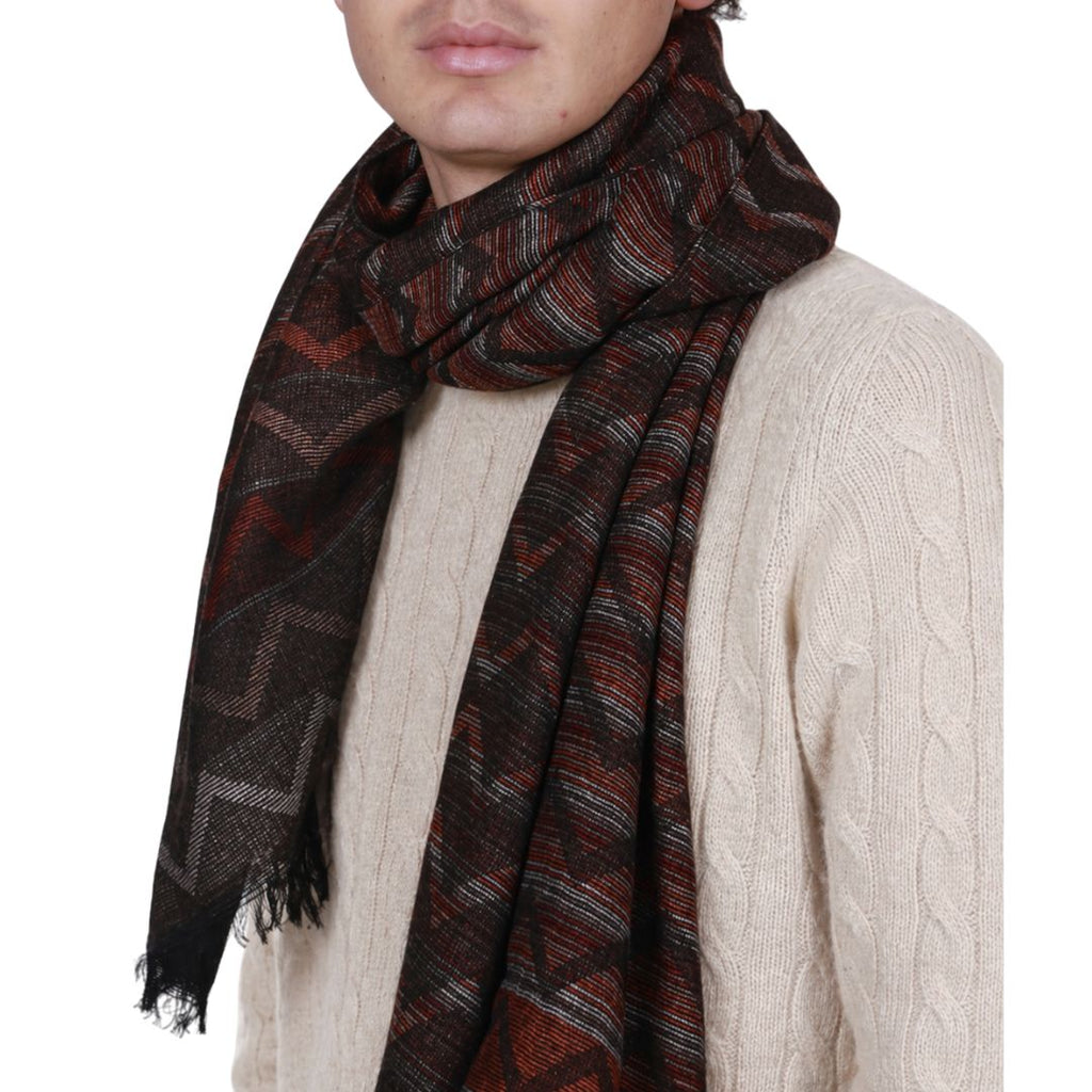 Sciarpa misto cashmere fantasia zigzag multicolor sfrangiata Made in Italy
