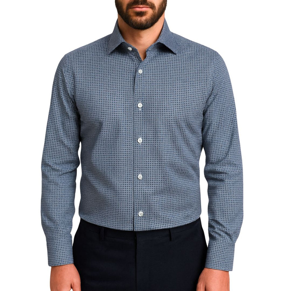 Camicia uomo classica in popeline fantasia fiorellini e cerchi