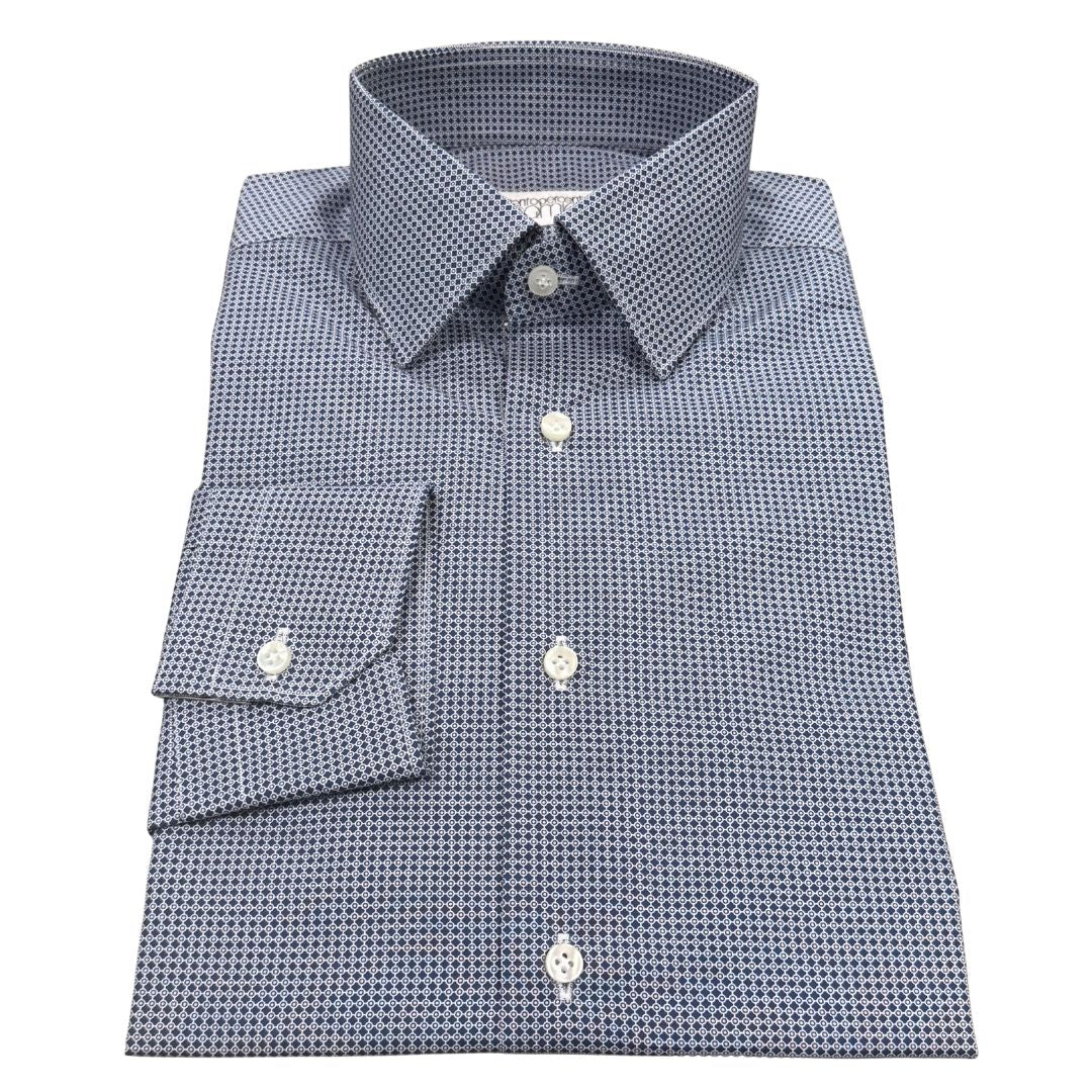 Camicia uomo classica in popeline fantasia fiorellini e cerchi