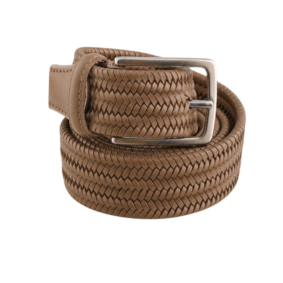 Cintura intrecciata uomo in cuoio co fibbia squadrata Made in Italy