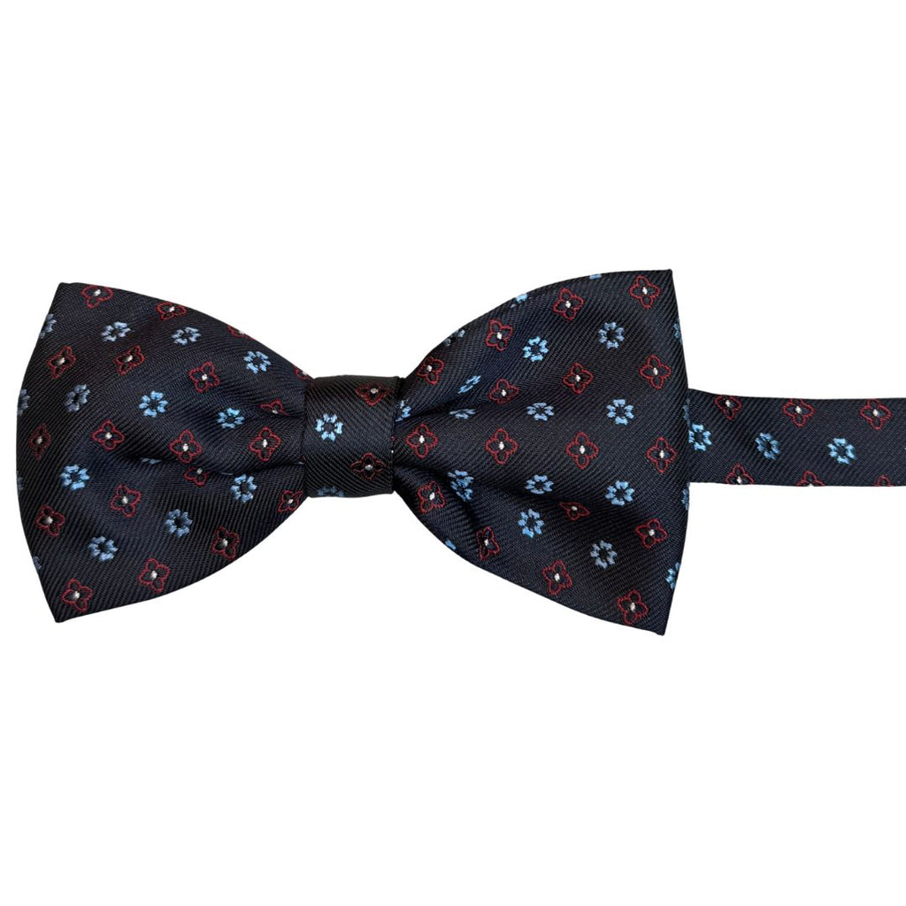 Papillon disegno quadrifoglio e fiori in seta annodato con finitura sartoriale