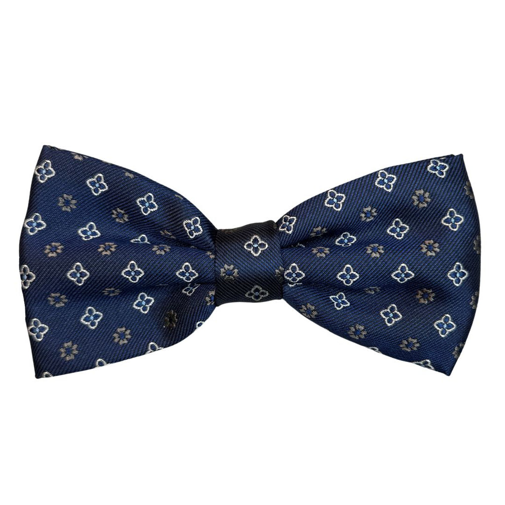 Papillon disegno quadrifoglio e fiori in seta annodato con finitura sartoriale