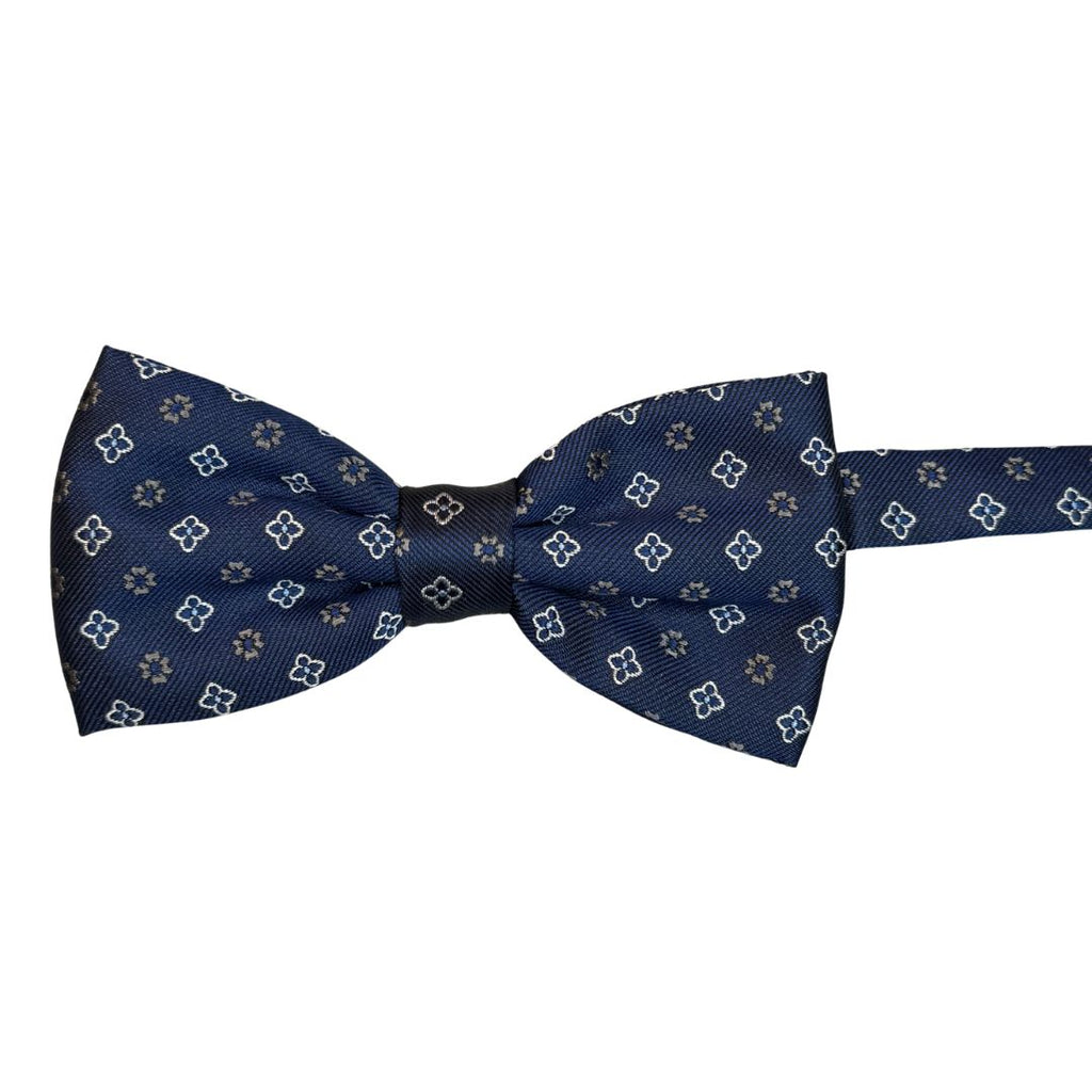 Papillon disegno quadrifoglio e fiori in seta annodato con finitura sartoriale