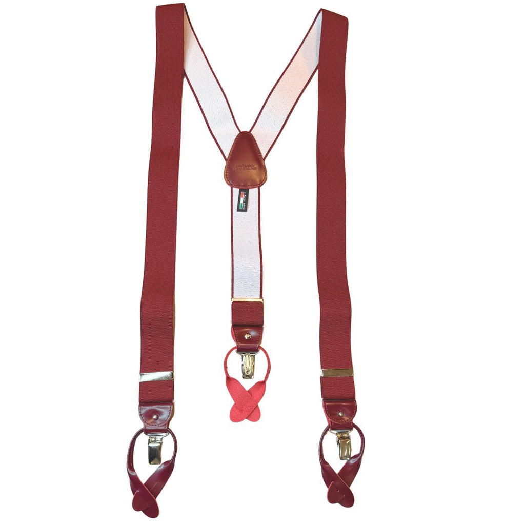 Bretelle da uomo monocolore con clips e bottoni con inserti in pelle liscia