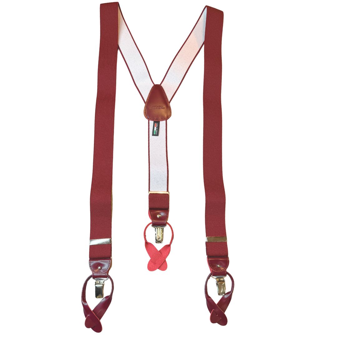 Bretelle da uomo monocolore con clips e bottoni con inserti in pelle liscia