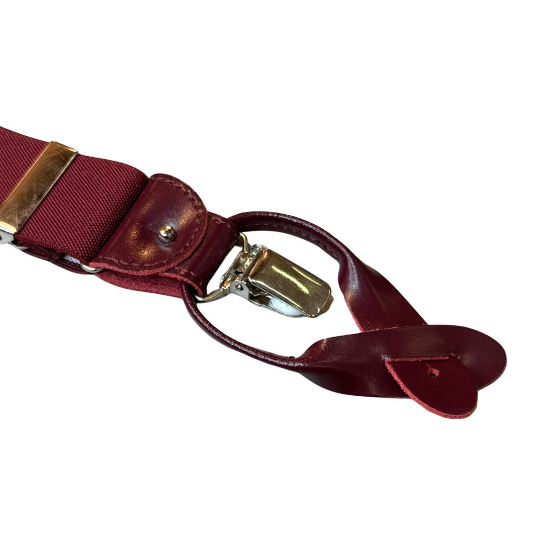 Bretelle da uomo monocolore con clips e bottoni con inserti in pelle liscia