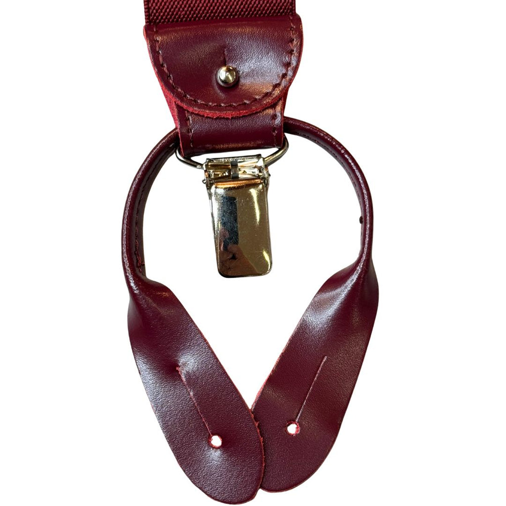 Bretelle da uomo monocolore con clips e bottoni con inserti in pelle liscia
