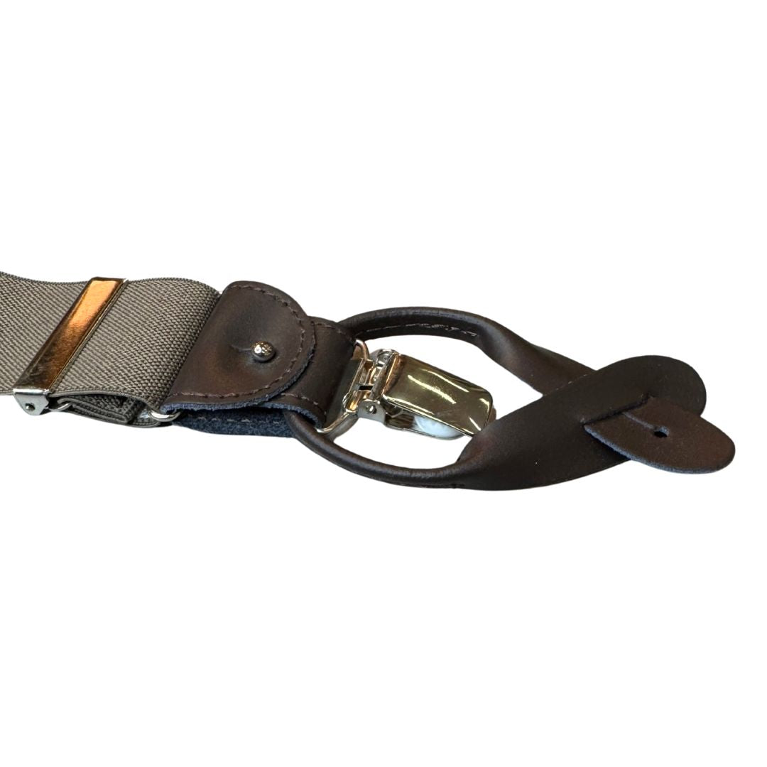 Bretelle da uomo monocolore con clips e bottoni con inserti in pelle liscia