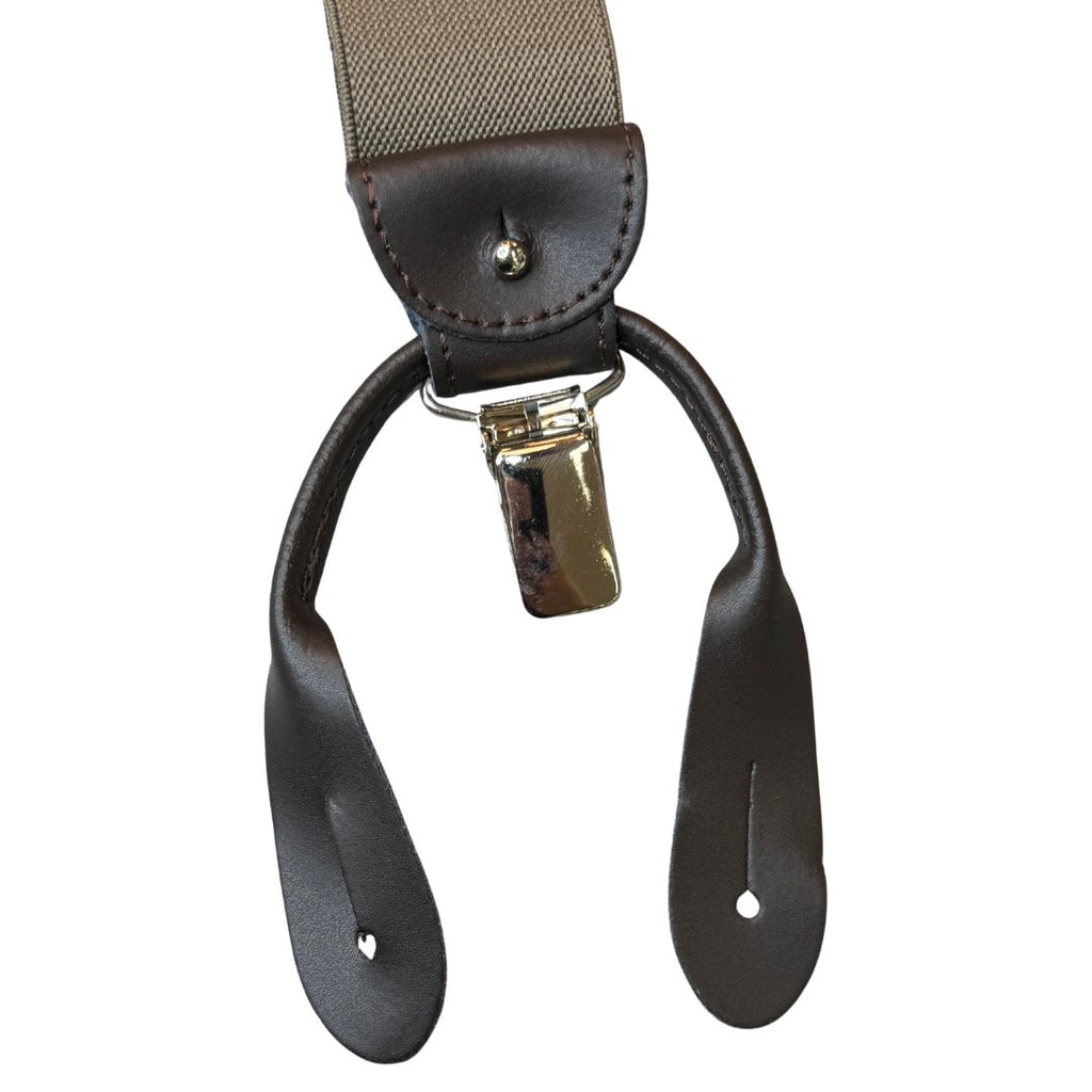 Bretelle da uomo monocolore con clips e bottoni con inserti in pelle liscia
