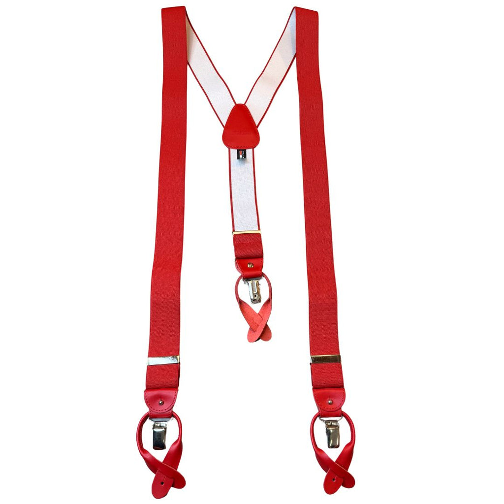 Bretelle da uomo monocolore con clips e bottoni con inserti in pelle liscia