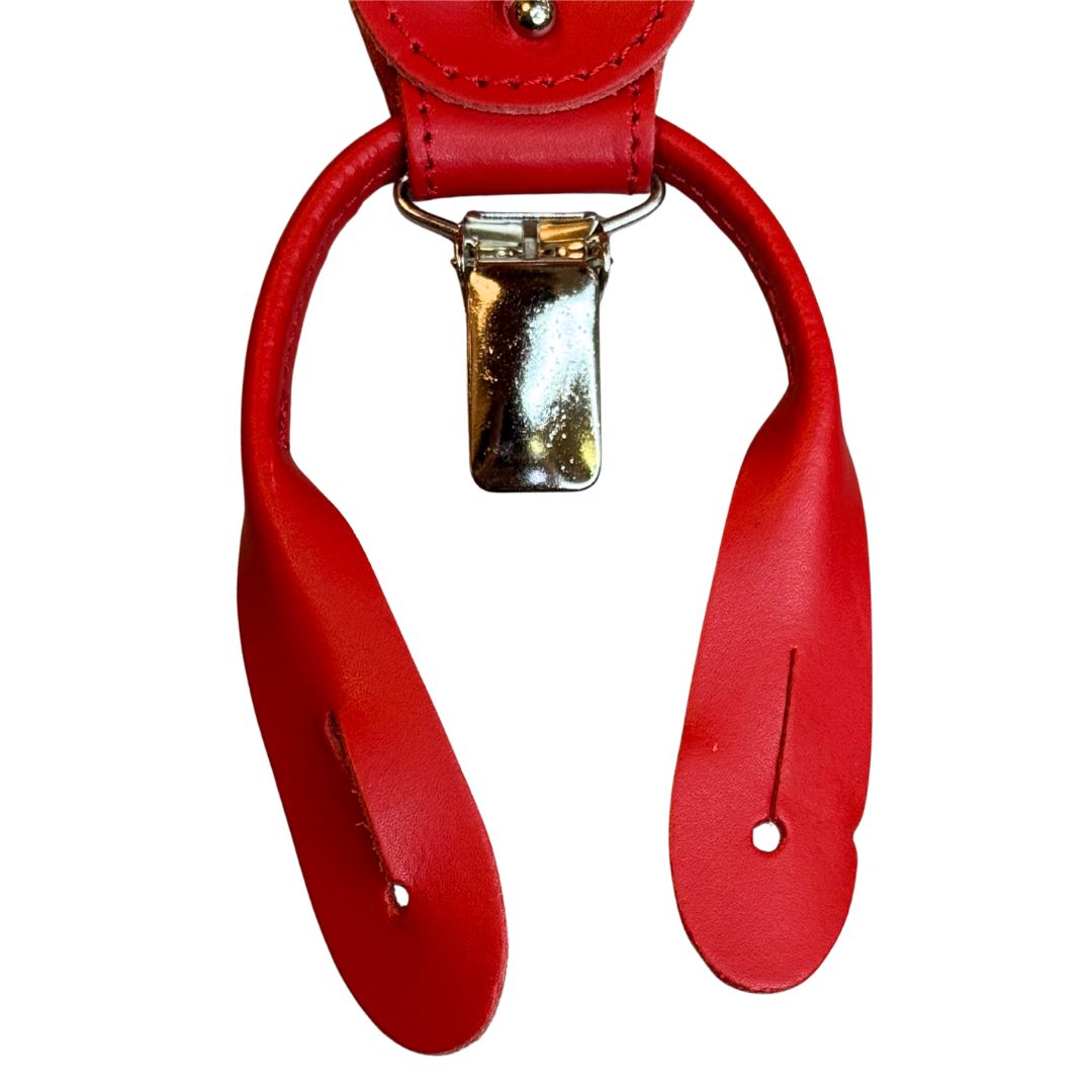 Bretelle da uomo monocolore con clips e bottoni con inserti in pelle liscia