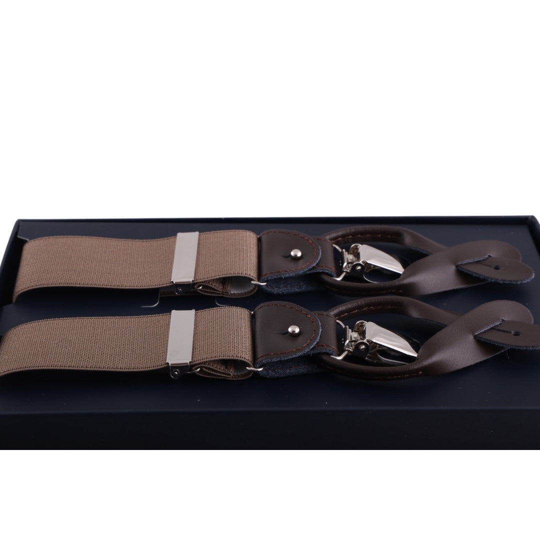 Bretelle da uomo monocolore con clips e bottoni con inserti in pelle liscia