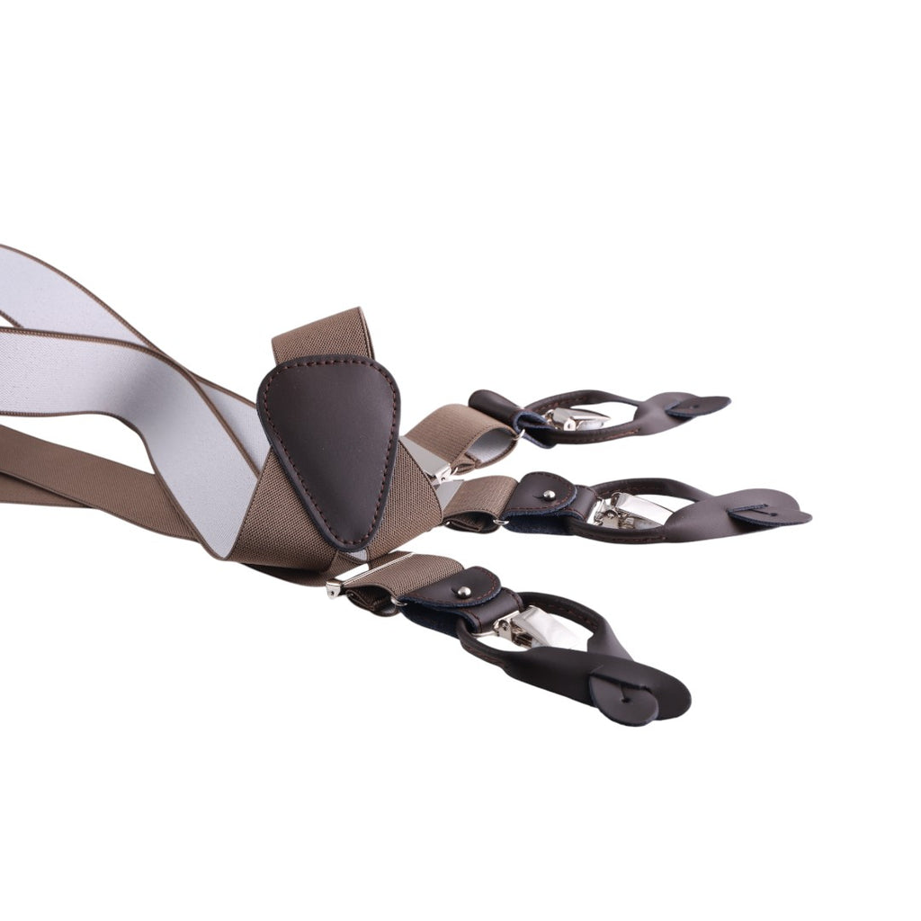 Bretelle da uomo monocolore con clips e bottoni con inserti in pelle liscia
