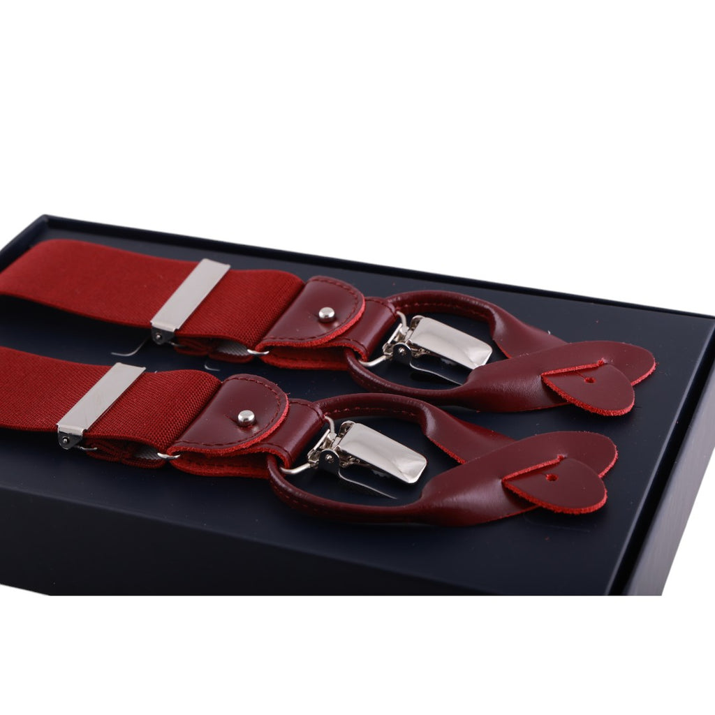 Bretelle da uomo monocolore con clips e bottoni con inserti in pelle liscia