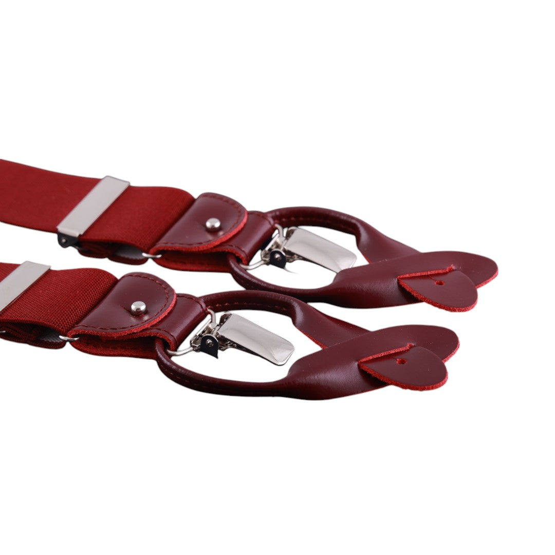 Bretelle da uomo monocolore con clips e bottoni con inserti in pelle liscia