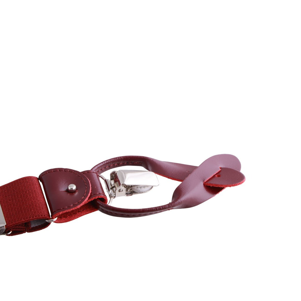 Bretelle da uomo monocolore con clips e bottoni con inserti in pelle liscia