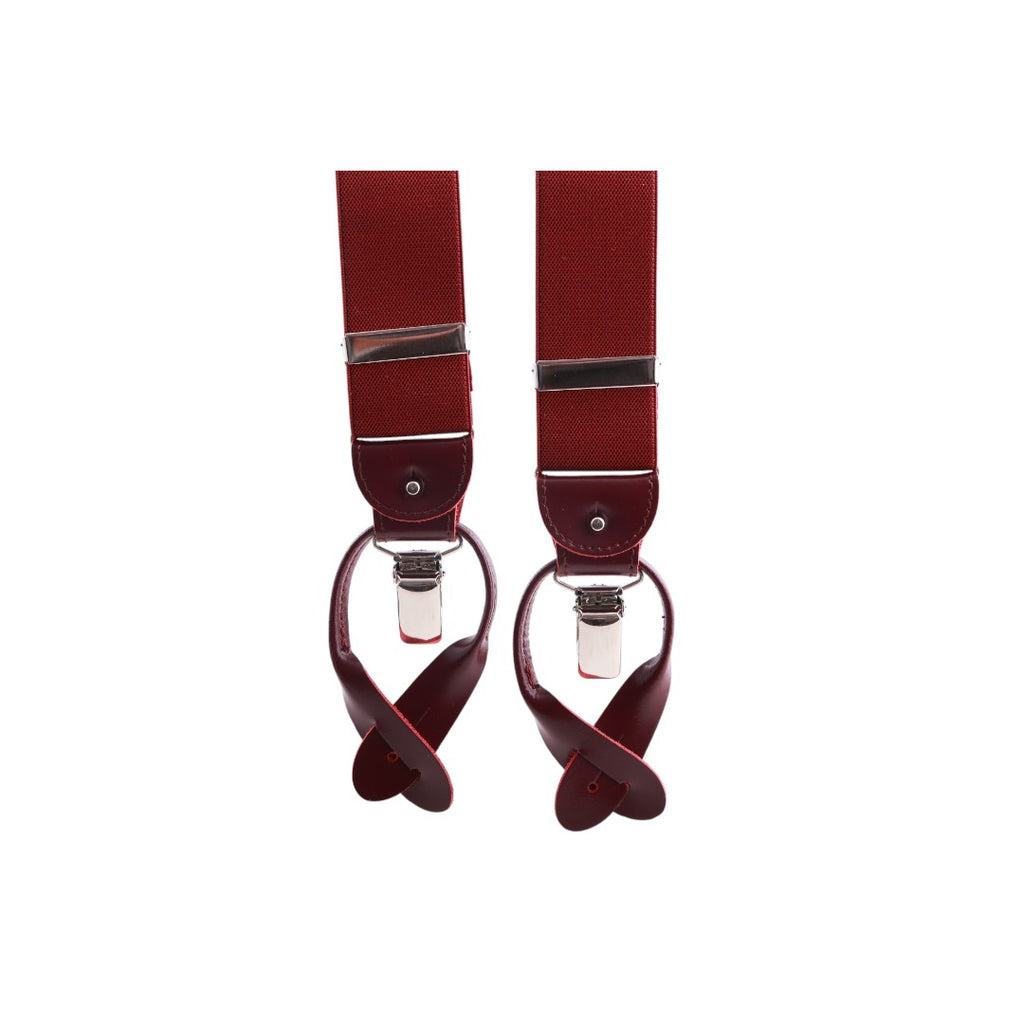 Bretelle da uomo monocolore con clips e bottoni con inserti in pelle liscia