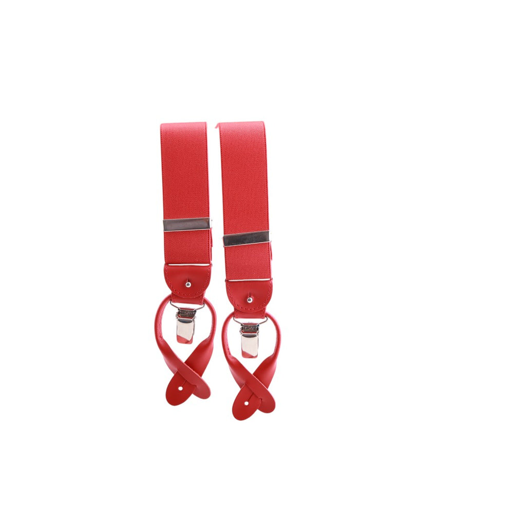 Bretelle da uomo monocolore con clips e bottoni con inserti in pelle liscia