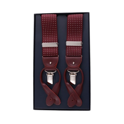Bretelle uomo elasticizzate puntinate con clip in metallo e bottoni in pelle