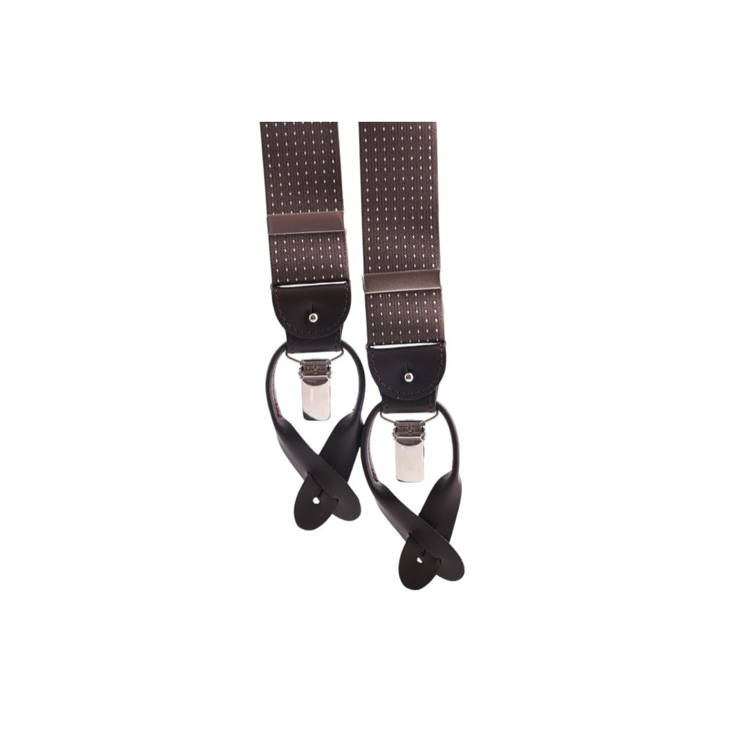 Bretelle uomo elasticizzate puntinate con clip in metallo e bottoni in pelle