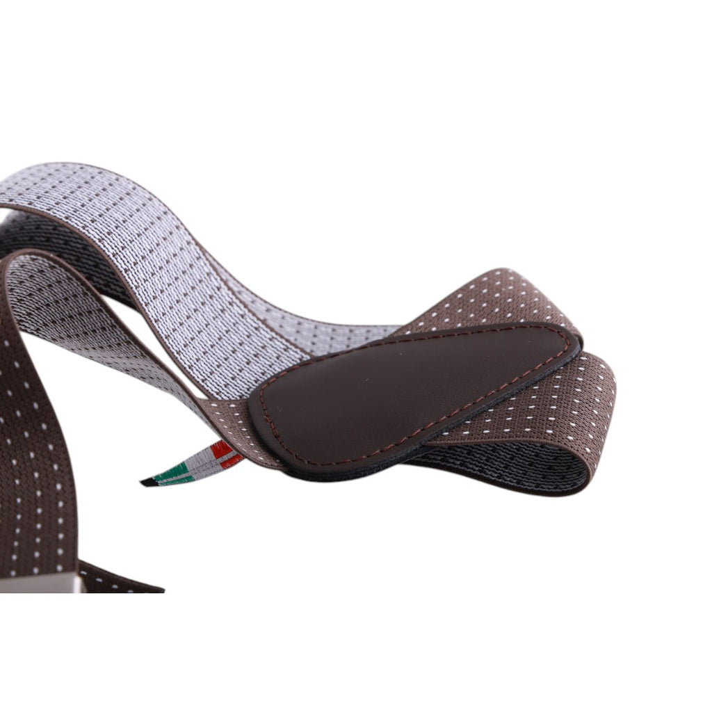 Bretelle uomo elasticizzate puntinate con clip in metallo e bottoni in pelle