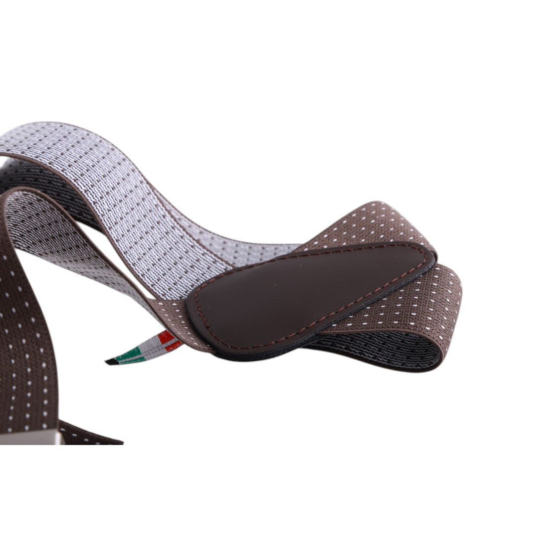 Bretelle uomo elasticizzate puntinate con clip in metallo e bottoni in pelle