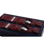 Bretelle uomo elasticizzate puntinate con clip in metallo e bottoni in pelle