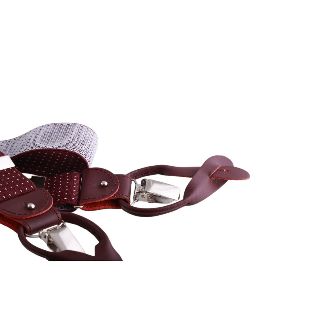 Bretelle uomo elasticizzate puntinate con clip in metallo e bottoni in pelle