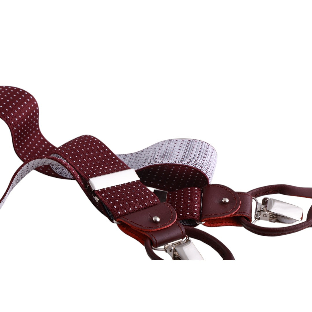 Bretelle uomo elasticizzate puntinate con clip in metallo e bottoni in pelle