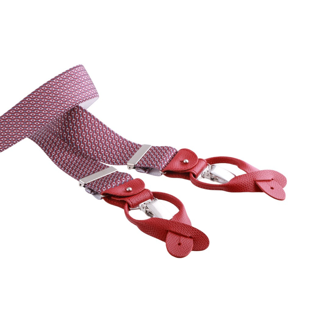 Bretelle uomo elasticizzate fantasia con clip in metallo e attacchi in pelle