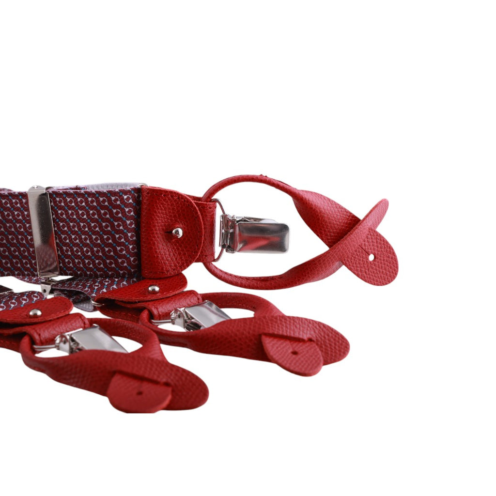 Bretelle uomo elasticizzate fantasia con clip in metallo e attacchi in pelle