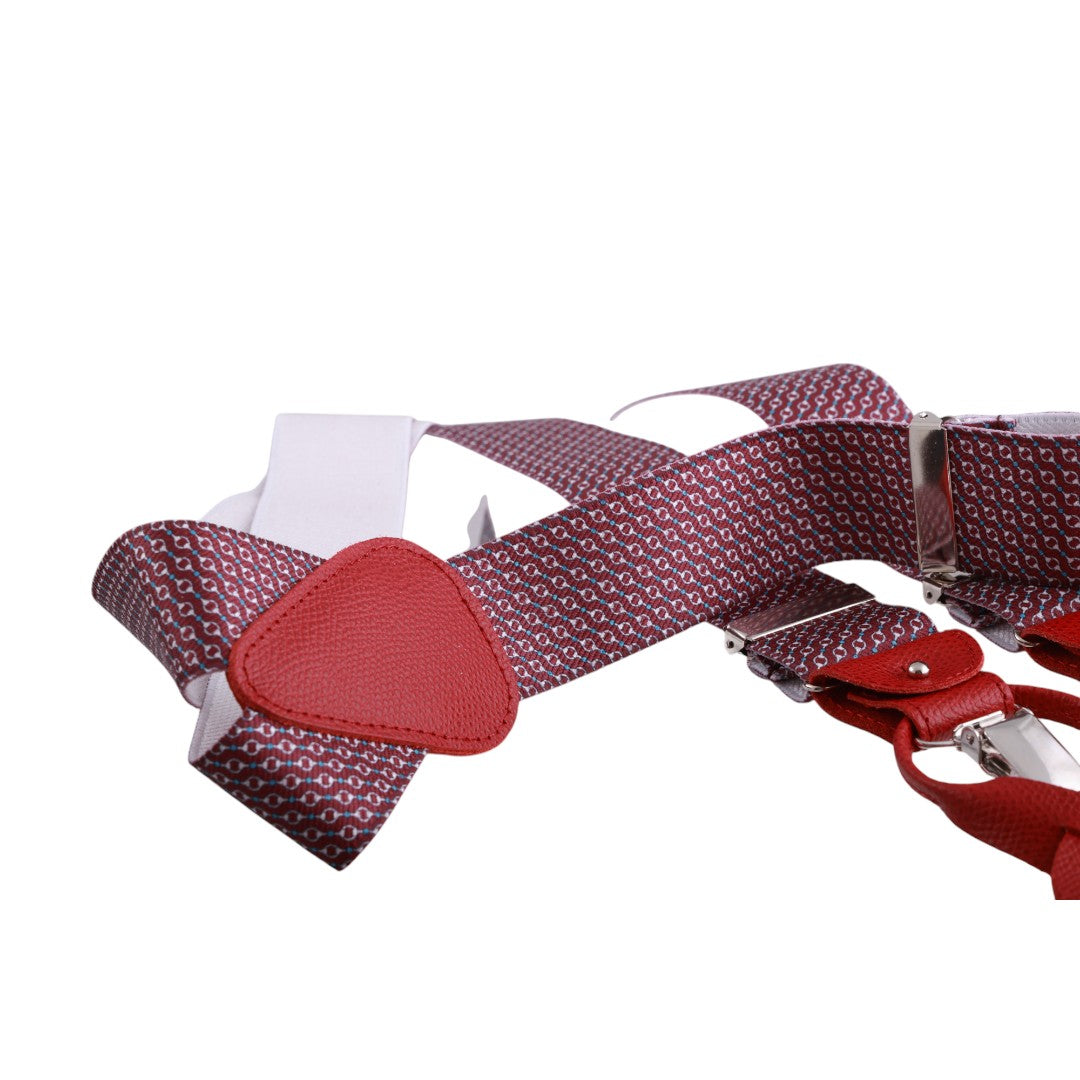 Bretelle uomo elasticizzate fantasia con clip in metallo e attacchi in pelle