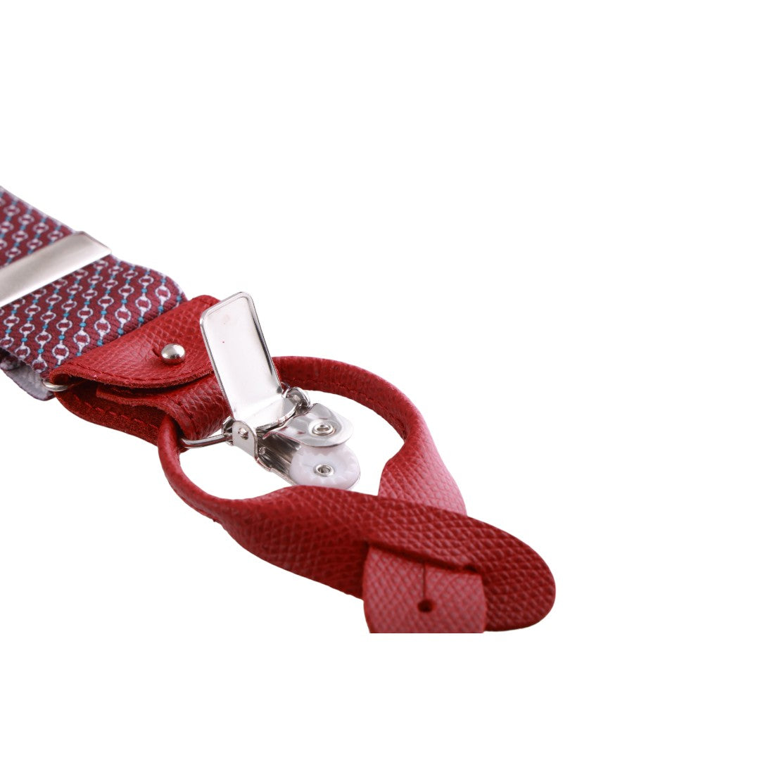 Bretelle uomo elasticizzate fantasia con clip in metallo e attacchi in pelle