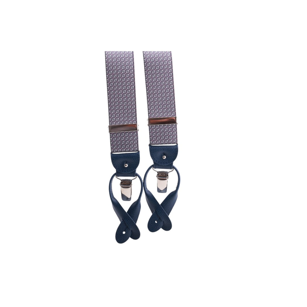 Bretelle uomo elasticizzate fantasia con clip in metallo e attacchi in pelle