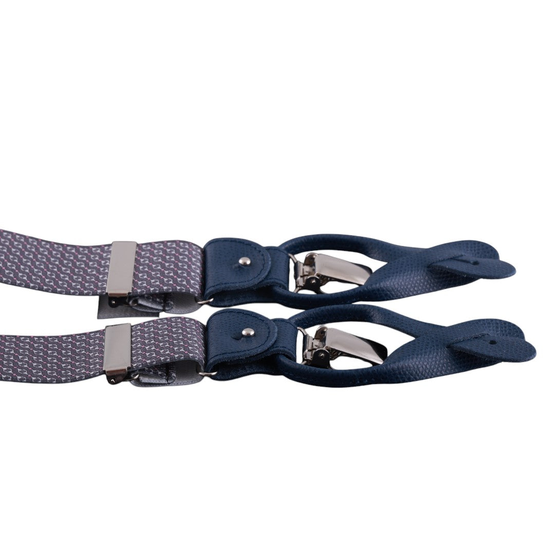 Bretelle uomo elasticizzate fantasia con clip in metallo e attacchi in pelle