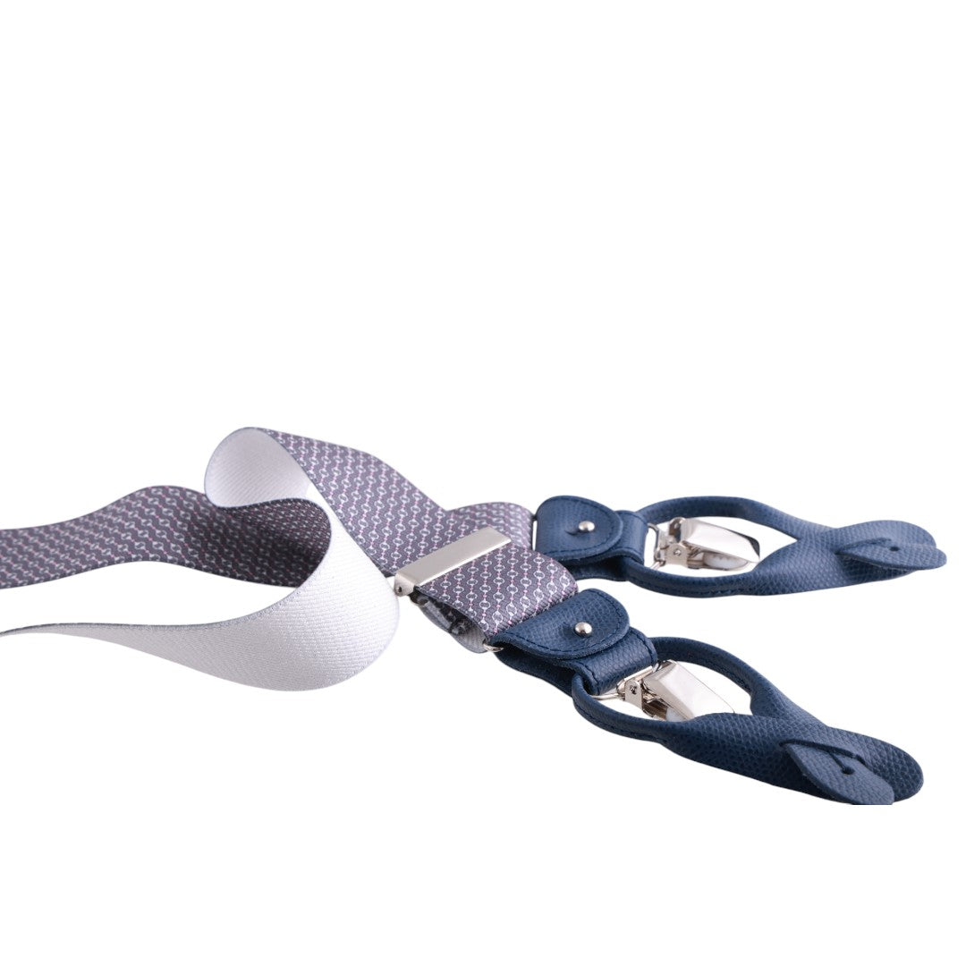 Bretelle uomo elasticizzate fantasia con clip in metallo e attacchi in pelle