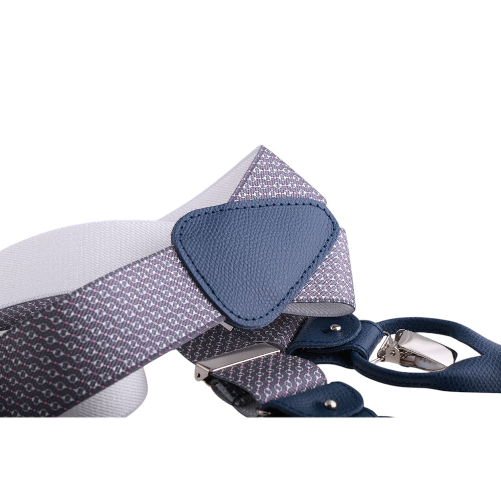 Bretelle uomo elasticizzate fantasia con clip in metallo e attacchi in pelle