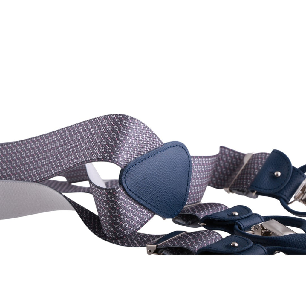 Bretelle uomo elasticizzate fantasia con clip in metallo e attacchi in pelle