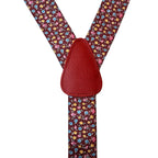 Bretelle da uomo fantasia fiorellini con clips e bottoni, applicazioni in pelle