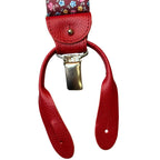 Bretelle da uomo fantasia fiorellini con clips e bottoni, applicazioni in pelle