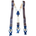 Bretelle da uomo fantasia fiorellini con clips e bottoni, applicazioni in pelle